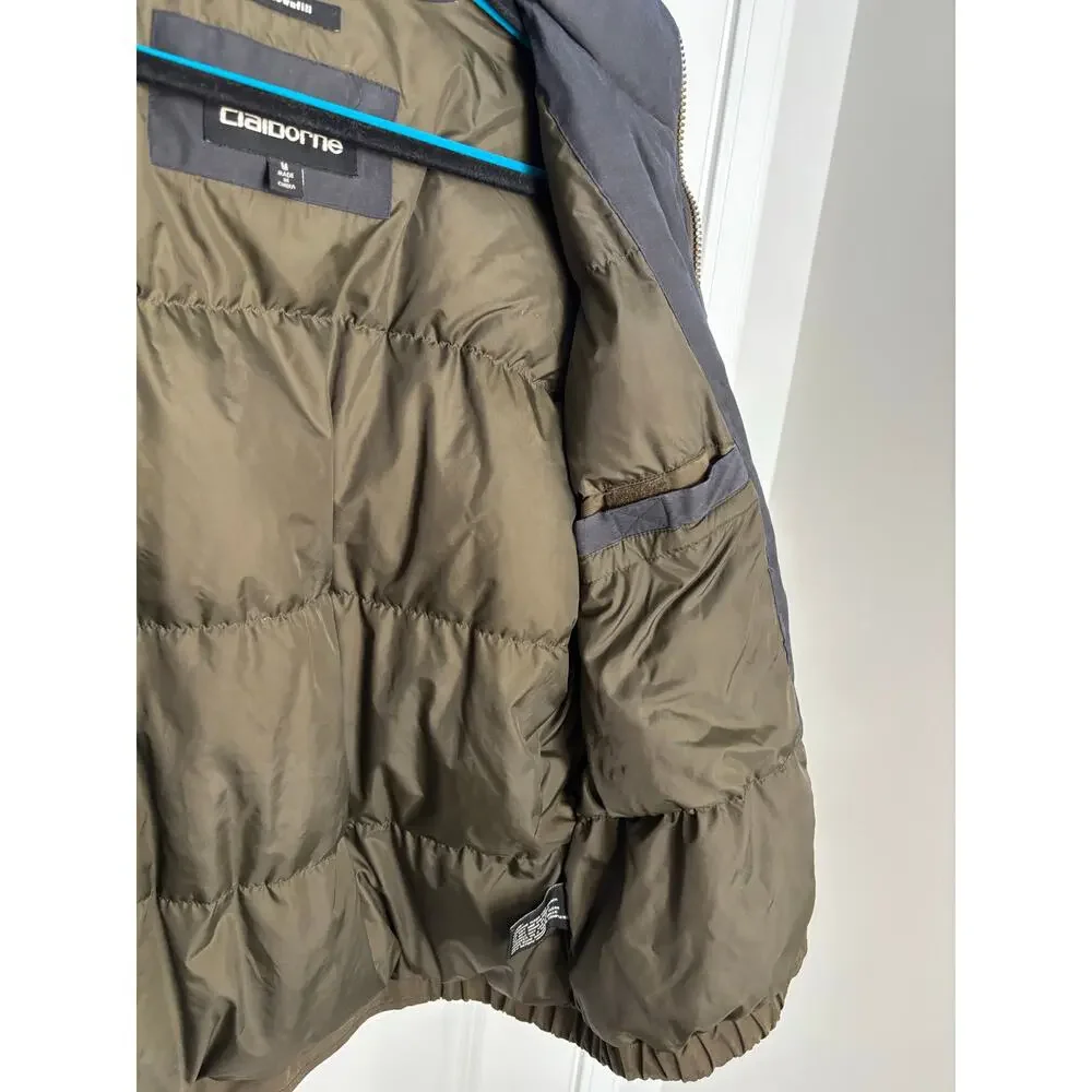 Claiborne Men’s Down‑Fill Jacket  Olive/Brown Waxed Look with High Collar Size M